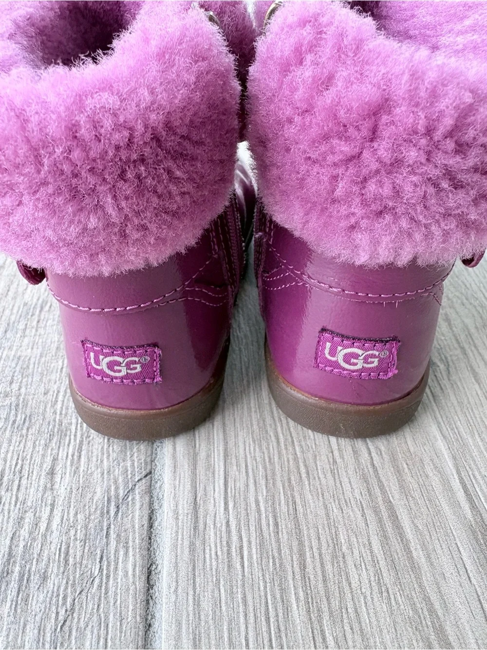UGG Australia Gemma Patent Leather Magenta Boots Rhinestone Toddler Size 8.5